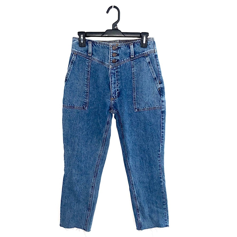 Abercrombie & Fitch 3 Button Ultra High Rise Mom Blue Denim Jeans Size 26 Short